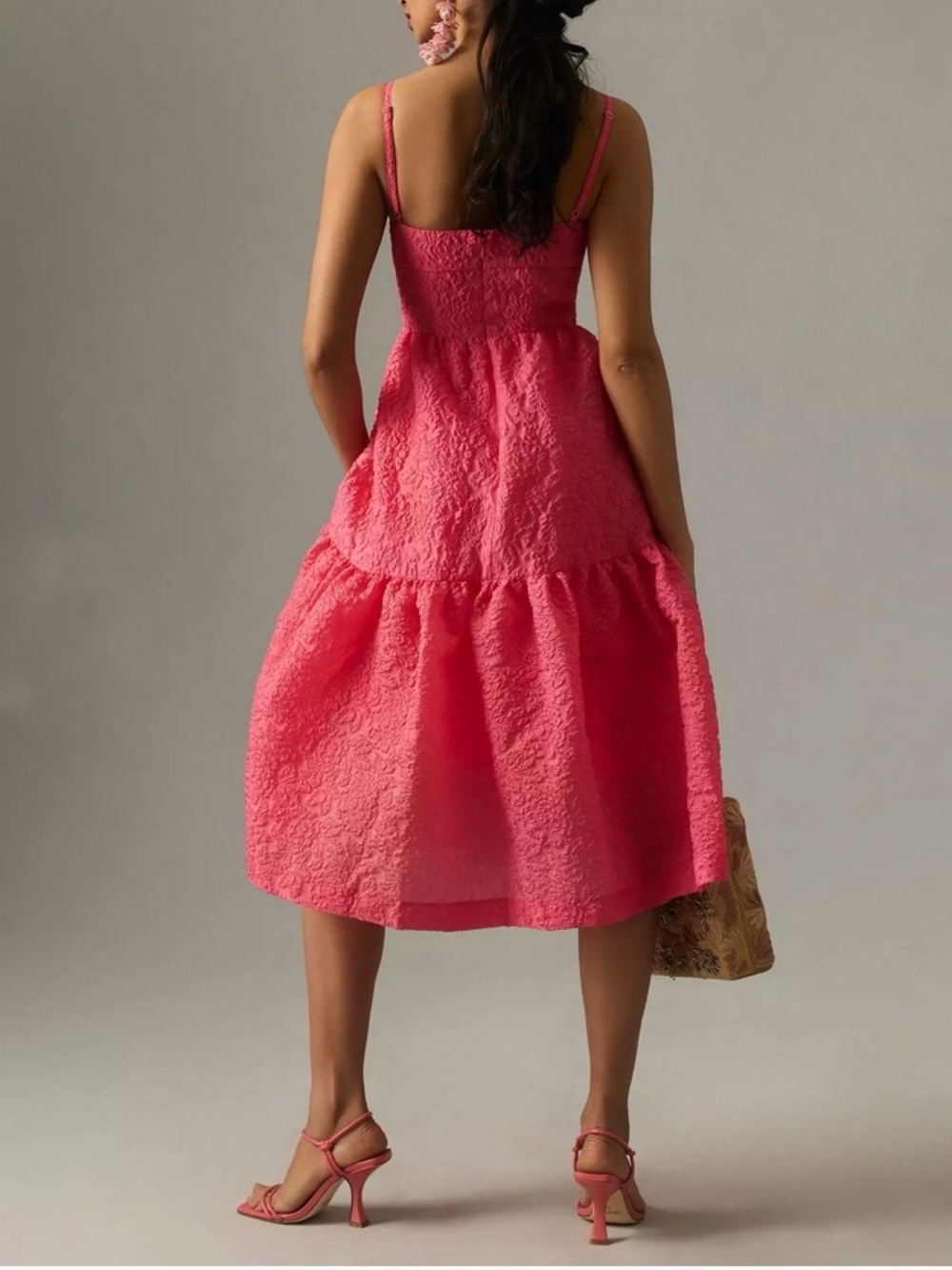 Hutch Tiered Corset Midi Dress Size 2P Barbie Pink Tiered Ruffles Formal Prom - Picture 2 of 13